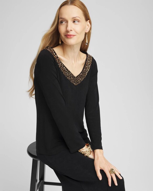 Travelers Rhinestone V-neck Top - image 2